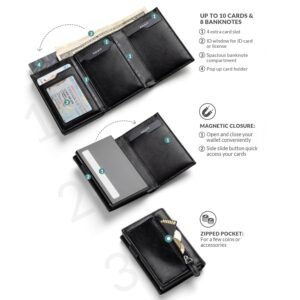 VC302- Side Slider Mechanism, with/without Back Zipper Pocket, Magnetic Strip Closure Tri-fold Wallet - Emporium Shop